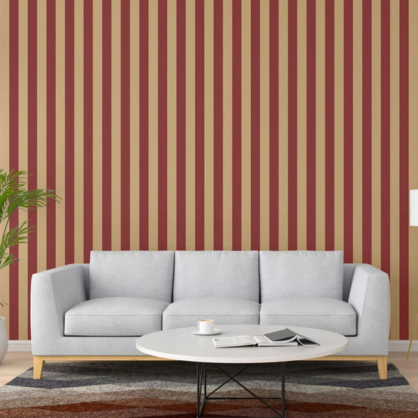 Red Timeless Bold Striped Wallpaper, Flocked Textured Velvet Feeling Thick Lines Wallcovering - Adawall -Houston Wallpaper Store - Walcoverings, Curtains & Wall Panels