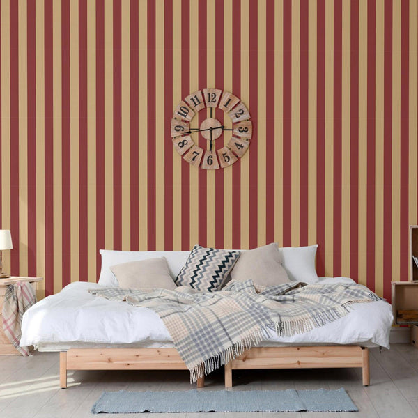 Red Timeless Bold Striped Wallpaper, Flocked Textured Velvet Feeling Thick Lines Wallcovering - Adawall -Houston Wallpaper Store - Walcoverings, Curtains & Wall Panels