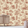 Red Tropical Toile Textured Wallpaper, Stylish Plants Animals Jungle Forest Theme Wallcovering - Adawall -Houston Wallpaper Store - Walcoverings, Curtains & Wall Panels