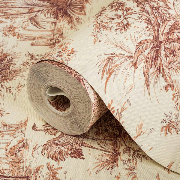 Red Tropical Toile Textured Wallpaper, Stylish Plants Animals Jungle Forest Theme Wallcovering - Adawall -Houston Wallpaper Store - Walcoverings, Curtains & Wall Panels