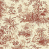 Red Tropical Toile Textured Wallpaper, Stylish Plants Animals Jungle Forest Theme Wallcovering - Adawall -Houston Wallpaper Store - Walcoverings, Curtains & Wall Panels