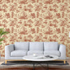Red Tropical Toile Textured Wallpaper, Stylish Plants Animals Jungle Forest Theme Wallcovering - Adawall -Houston Wallpaper Store - Walcoverings, Curtains & Wall Panels