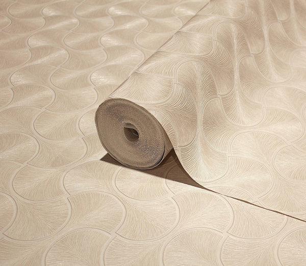 Round Geometric Shapes Deep Embossed Wallpaper, Beige Shiny Surface Textured Wall Accent Decor - Adawall -Houston Wallpaper Store - Walcoverings, Curtains & Wall Panels