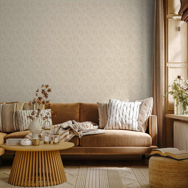Round Geometric Shapes Deep Embossed Wallpaper, Beige Shiny Surface Textured Wall Accent Decor - Adawall -Houston Wallpaper Store - Walcoverings, Curtains & Wall Panels