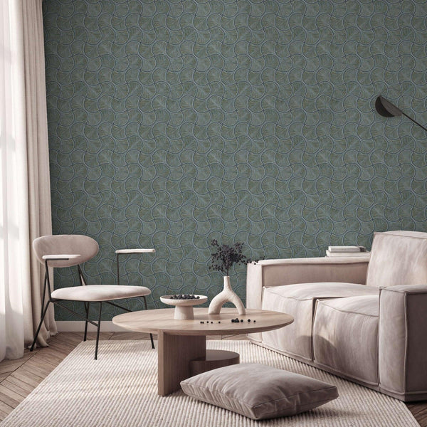 Round Geometric Shapes Deep Embossed Wallpaper, Brown Green Shiny Surface Textured Wall Accent Decor - Adawall -Houston Wallpaper Store - Walcoverings, Curtains & Wall Panels