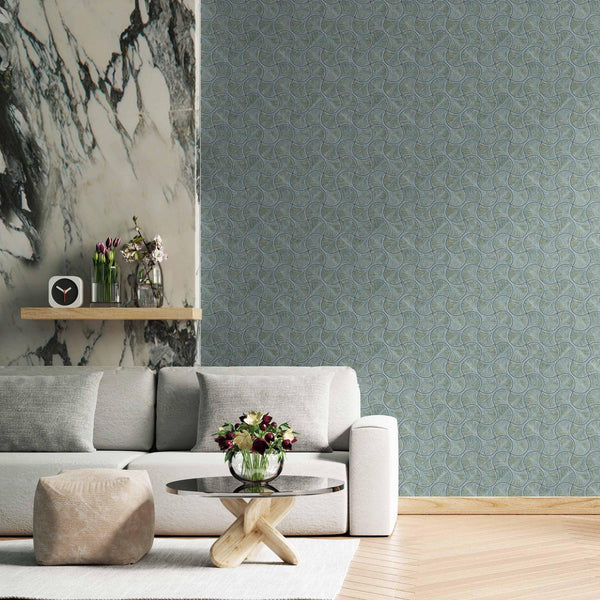 Round Geometric Shapes Deep Embossed Wallpaper, Brown Green Shiny Surface Textured Wall Accent Decor - Adawall -Houston Wallpaper Store - Walcoverings, Curtains & Wall Panels