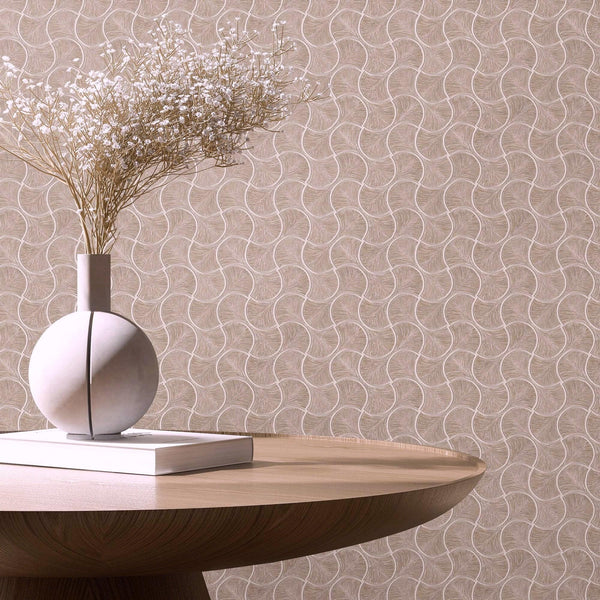 Round Geometric Shapes Deep Embossed Wallpaper, Light Brown Shiny Surface Textured Wall Accent Decor - Adawall -Houston Wallpaper Store - Walcoverings, Curtains & Wall Panels