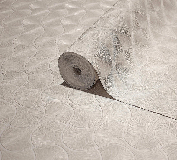 Round Geometric Shapes Deep Embossed Wallpaper, Light Neutral Shiny Surface Textured Wall Accent Decor - Adawall -Houston Wallpaper Store - Walcoverings, Curtains & Wall Panels