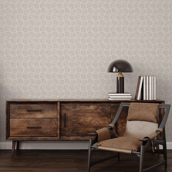 Round Geometric Shapes Deep Embossed Wallpaper, Light Neutral Shiny Surface Textured Wall Accent Decor - Adawall -Houston Wallpaper Store - Walcoverings, Curtains & Wall Panels