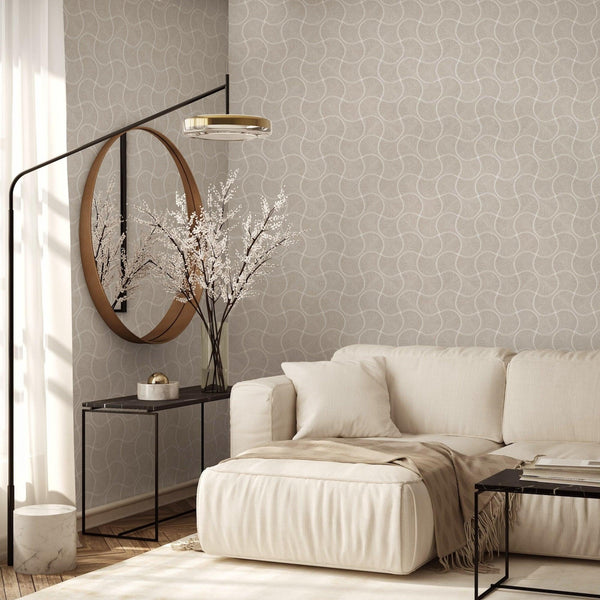 Round Geometric Shapes Deep Embossed Wallpaper, Light Neutral Shiny Surface Textured Wall Accent Decor - Adawall -Houston Wallpaper Store - Walcoverings, Curtains & Wall Panels