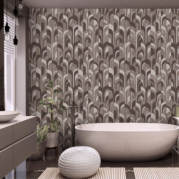 Round Shapes Deep Embossed Wallpaper, Brown Modern Geometric Flocked Wallcovering, Non-Pasted, Large 114 sq ft Roll - Adawall -Houston Wallpaper Store - Walcoverings, Curtains & Wall Panels