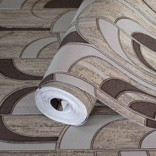 Round Shapes Deep Embossed Wallpaper, Brown Modern Geometric Flocked Wallcovering, Non-Pasted, Large 114 sq ft Roll - Adawall -Houston Wallpaper Store - Walcoverings, Curtains & Wall Panels