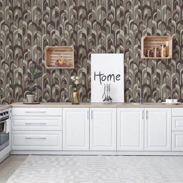 Round Shapes Deep Embossed Wallpaper, Brown Modern Geometric Flocked Wallcovering, Non-Pasted, Large 114 sq ft Roll - Adawall -Houston Wallpaper Store - Walcoverings, Curtains & Wall Panels