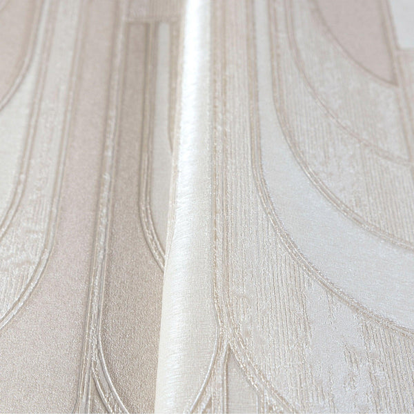 Round Shapes Deep Embossed Wallpaper, Cream Modern Geometric Flocked Wallcovering, Non-Pasted, Large 114 sq ft Roll - Adawall -Houston Wallpaper Store - Walcoverings, Curtains & Wall Panels