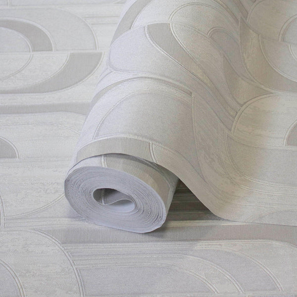 Round Shapes Deep Embossed Wallpaper, White Modern Geometric Flocked Wallcovering, Non-Pasted, Large 114 sq ft Roll - Adawall -Houston Wallpaper Store - Walcoverings, Curtains & Wall Panels