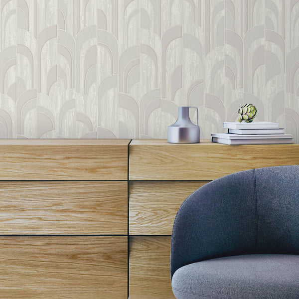 Round Shapes Deep Embossed Wallpaper, White Modern Geometric Flocked Wallcovering, Non-Pasted, Large 114 sq ft Roll - Adawall -Houston Wallpaper Store - Walcoverings, Curtains & Wall Panels