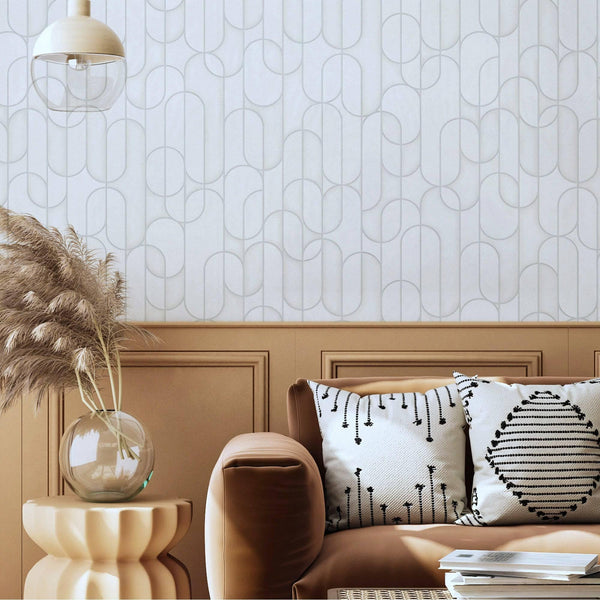 Rounded Shapes 3D Embossed Wallpaper, White Velvet Flocked Geometric Elegant Wallcovering - Adawall -Houston Wallpaper Store - Walcoverings, Curtains & Wall Panels