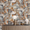 Rusted Metallic Stone Wallpaper, Realistic 3D Embossed Wall Decor, Industrial Aesthetic Wallcovering - Adawall -Houston Wallpaper Store - Walcoverings, Curtains & Wall Panels