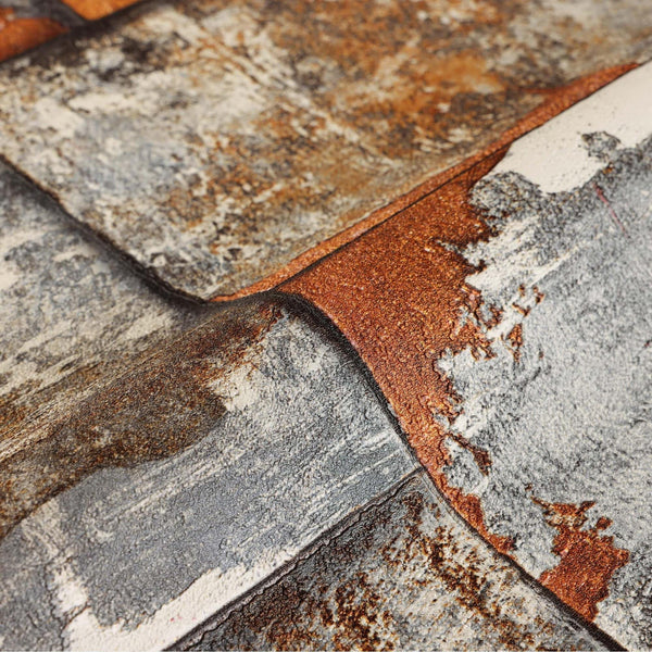 Rusted Metallic Stone Wallpaper, Realistic 3D Embossed Wall Decor, Industrial Aesthetic Wallcovering - Adawall -Houston Wallpaper Store - Walcoverings, Curtains & Wall Panels