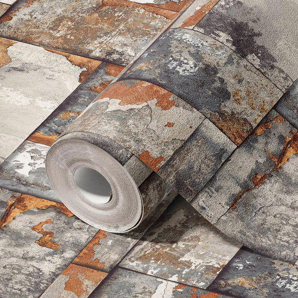 Rusted Metallic Stone Wallpaper, Realistic 3D Embossed Wall Decor, Industrial Aesthetic Wallcovering - Adawall -Houston Wallpaper Store - Walcoverings, Curtains & Wall Panels