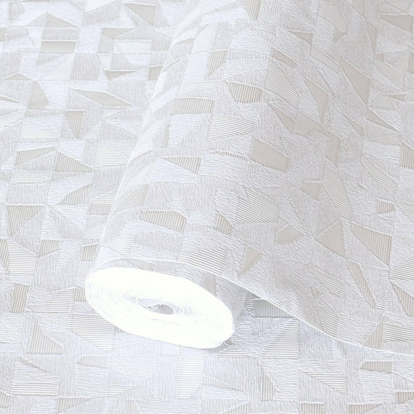 Shimmering Geometric Shapes Wallpaper, Cream Deep Embossed Asymmetrical Design Wallcovering - Adawall -Houston Wallpaper Store - Walcoverings, Curtains & Wall Panels