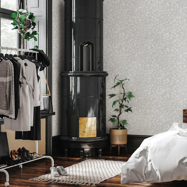 Shimmering Geometric Shapes Wallpaper, Light Gray Deep Embossed Asymmetrical Design Wallcovering - Adawall -Houston Wallpaper Store - Walcoverings, Curtains & Wall Panels