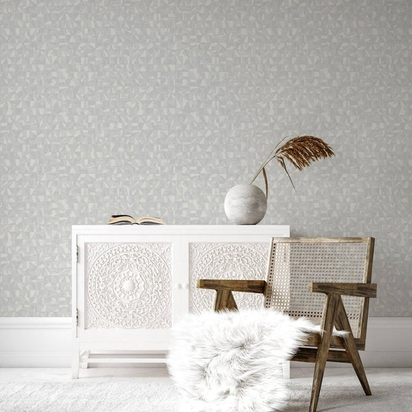 Shimmering Geometric Shapes Wallpaper, Light Gray Deep Embossed Asymmetrical Design Wallcovering - Adawall -Houston Wallpaper Store - Walcoverings, Curtains & Wall Panels
