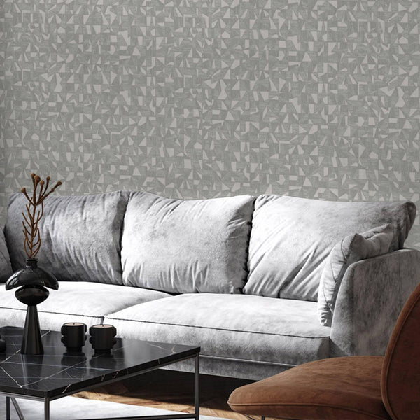 Shimmering Geometric Shapes Wallpaper, Silver Deep Embossed Asymmetrical Design Wallcovering - Adawall -Houston Wallpaper Store - Walcoverings, Curtains & Wall Panels