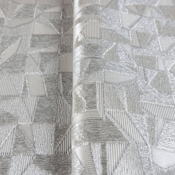 Shimmering Geometric Shapes Wallpaper, Silver Deep Embossed Asymmetrical Design Wallcovering - Adawall -Houston Wallpaper Store - Walcoverings, Curtains & Wall Panels