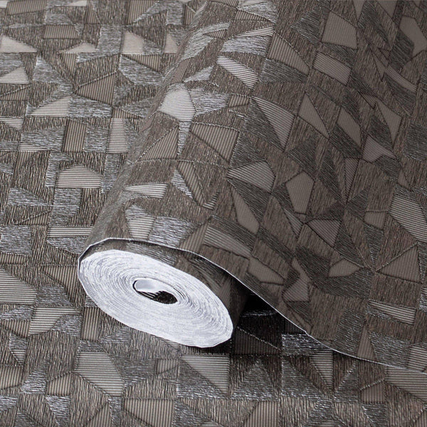 Shimmering Geometric Shapes Wallpaper, Tan, Gray Deep Embossed Asymmetrical Design Wallcovering - Adawall -Houston Wallpaper Store - Walcoverings, Curtains & Wall Panels