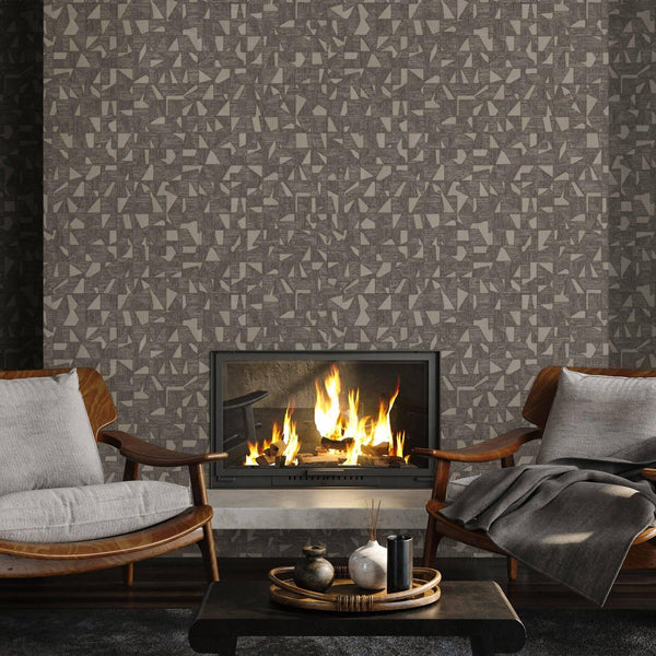 Shimmering Geometric Shapes Wallpaper, Tan, Gray Deep Embossed Asymmetrical Design Wallcovering - Adawall -Houston Wallpaper Store - Walcoverings, Curtains & Wall Panels