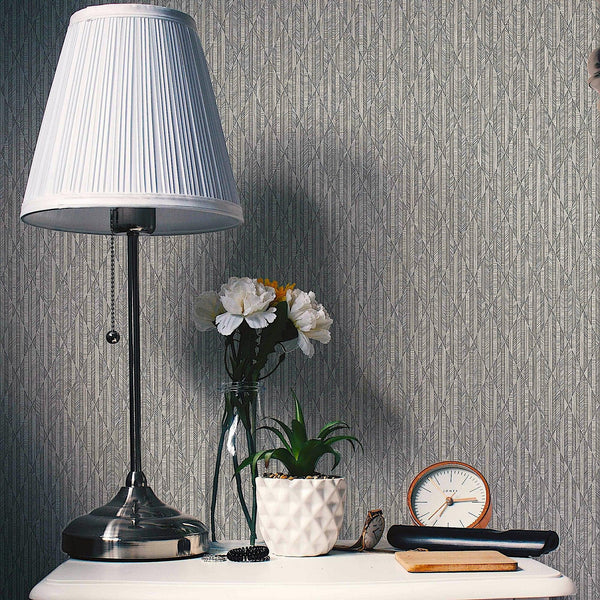 Silver Diamond Shapes Wallpaper, Shiny 3D Deep Embossed Lines Stylish Modern Wallcovering - Adawall -Houston Wallpaper Store - Walcoverings, Curtains & Wall Panels