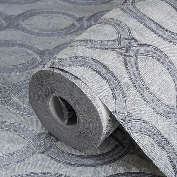Silver Geometric Chain Pattern Wallpaper, Deep Embossed Stylish Sparkling Luxury Design - Adawall -Houston Wallpaper Store - Walcoverings, Curtains & Wall Panels