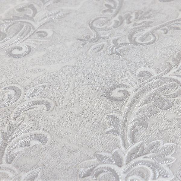 Stylish Baroque Deep Embossed Wallpaper, Light Gray, Timeless Damask Ornate Patterns Sparkling Wallcovering, Elegant Washed Colors Design - Adawall -Houston Wallpaper Store - Walcoverings, Curtains & Wall Panels