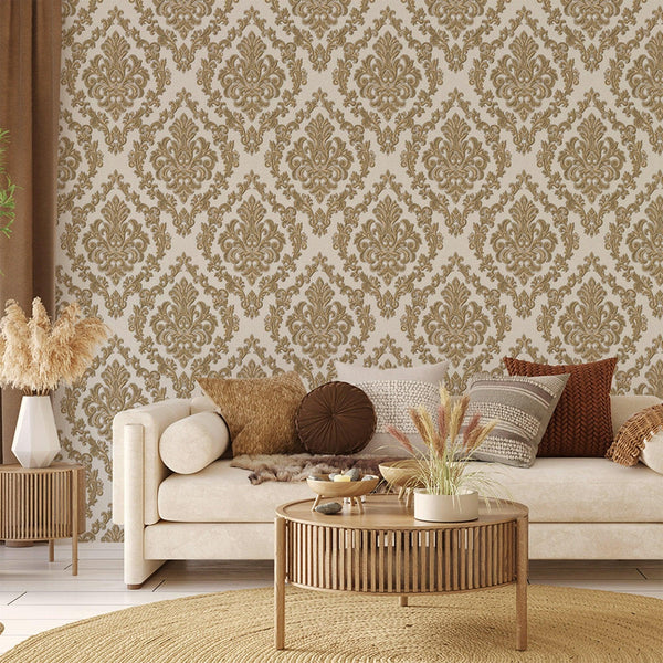 Stylish Baroque Deep Embossed Wallpaper, White, Gold, Timeless Damask Ornate Patterns Sparkling Wallcovering, Elegant Washed Colors Design - Adawall -Houston Wallpaper Store - Walcoverings, Curtains & Wall Panels