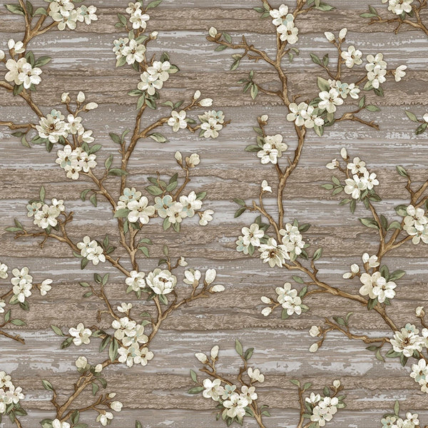Stylish Floral Wallpaper, Brown, White Embossed Flocked Botanical Blossom Pattern, Bloom Design, Trendy Wall Accent Decoration - Adawall -Houston Wallpaper Store - Walcoverings, Curtains & Wall Panels