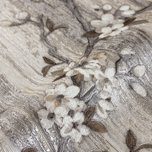 Stylish Floral Wallpaper, Gray, Brown Embossed Flocked Botanical Blossom Pattern, Bloom Design, Trendy Wall Accent Decoration - Adawall -Houston Wallpaper Store - Walcoverings, Curtains & Wall Panels