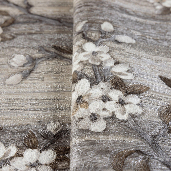 Stylish Floral Wallpaper, Gray, Brown Embossed Flocked Botanical Blossom Pattern, Bloom Design, Trendy Wall Accent Decoration - Adawall -Houston Wallpaper Store - Walcoverings, Curtains & Wall Panels
