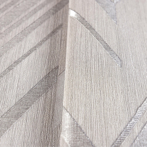 Stylish Herringbone Geometric Wallpaper, Gray, Silver Embossed Large Zigzag Pattern Wallcovering Wall Accent - Adawall -Houston Wallpaper Store - Walcoverings, Curtains & Wall Panels
