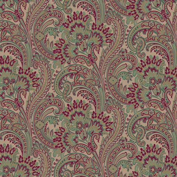 Stylish Paisley Green Red Wallpaper, Textured Wallcovering, Large 114 sq ft Roll, Washable, Home Wall Decor, Accent Wall Paper, Washable - Adawall -Houston Wallpaper Store - Walcoverings, Curtains & Wall Panels