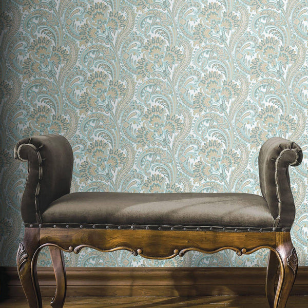 Stylish Paisley Wallpaper, Textured Wallcovering, Large 114 sq ft Roll, Washable, Home Wall Decor, Accent Wall Paper, Washable, Blue Brown - Adawall -Houston Wallpaper Store - Walcoverings, Curtains & Wall Panels