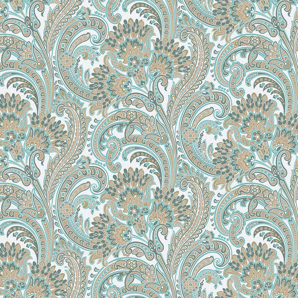 Stylish Paisley Wallpaper, Textured Wallcovering, Large 114 sq ft Roll, Washable, Home Wall Decor, Accent Wall Paper, Washable, Blue Brown - Adawall -Houston Wallpaper Store - Walcoverings, Curtains & Wall Panels