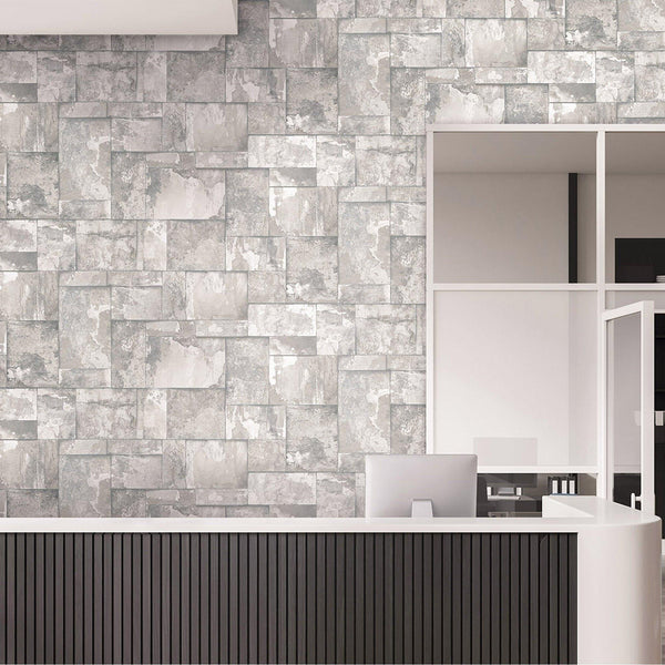 Stylish Rusted Gray Stone Metallic Wallpaper, Realistic 3D Embossed Industrial Wall Decor, Aesthetic Wallcovering - Adawall -Houston Wallpaper Store - Walcoverings, Curtains & Wall Panels