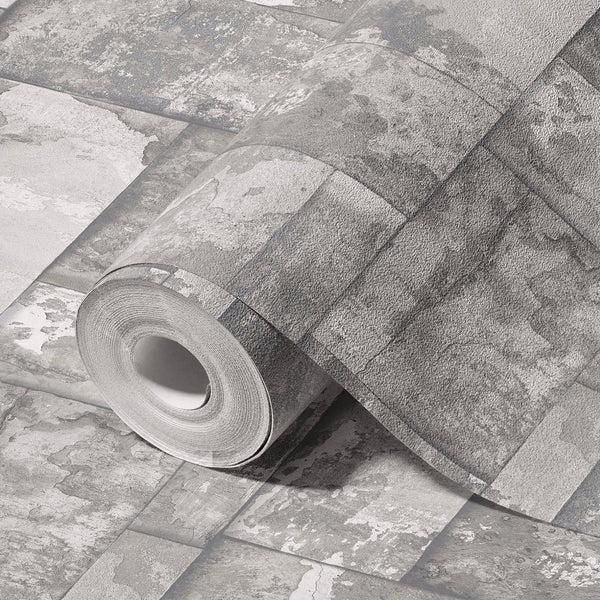 Stylish Rusted Gray Stone Metallic Wallpaper, Realistic 3D Embossed Industrial Wall Decor, Aesthetic Wallcovering - Adawall -Houston Wallpaper Store - Walcoverings, Curtains & Wall Panels