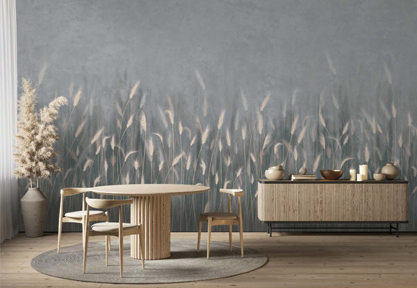 Swaying Wheat Field Wall Mural, Gray Blue Windy Wheat Wallpaper, Large Nature Custom Size Wall Covering, Non-Woven, Non-Pasted, Removable, Washable - Adawall -Houston Wallpaper Store - Walcoverings, Curtains & Wall Panels