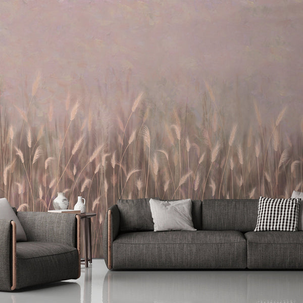 Swaying Wheat Field Wall Mural, Light Purple Windy Wheat Wallpaper, Large Nature Custom Size Wall Covering, Non-Woven, Non-Pasted, Removable, Washable - Adawall -Houston Wallpaper Store - Walcoverings, Curtains & Wall Panels