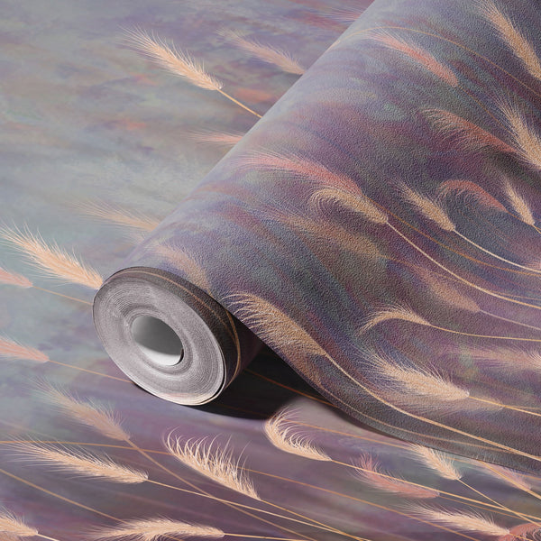 Swaying Wheat Field Wall Mural, Purple Windy Wheat Wallpaper, Large Nature Custom Size Wall Covering, Non-Woven, Non-Pasted, Removable, Washable - Adawall -Houston Wallpaper Store - Walcoverings, Curtains & Wall Panels