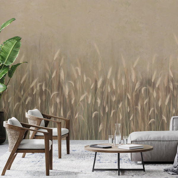 Swaying Wheat Field Wall Mural, Yellow Windy Wheat Wallpaper, Large Nature Custom Size Wall Covering, Non-Woven, Non-Pasted, Removable, Washable - Adawall -Houston Wallpaper Store - Walcoverings, Curtains & Wall Panels
