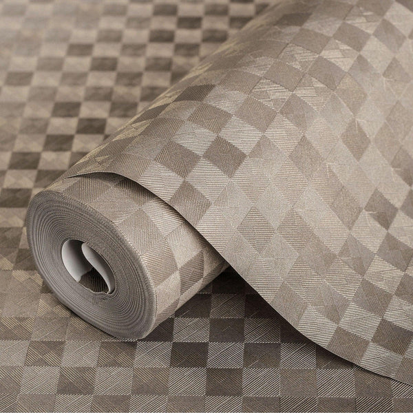 Tan Solid Color Square Pattern Wallpaper, 3D Embossed Glossy Sleek Checkered Geometric Wall Paper - Adawall -Houston Wallpaper Store - Walcoverings, Curtains & Wall Panels