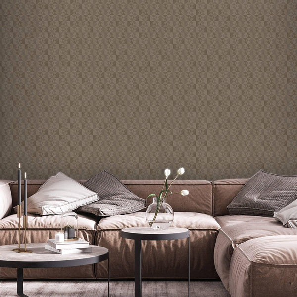 Tan Solid Color Square Pattern Wallpaper, 3D Embossed Glossy Sleek Checkered Geometric Wall Paper - Adawall -Houston Wallpaper Store - Walcoverings, Curtains & Wall Panels